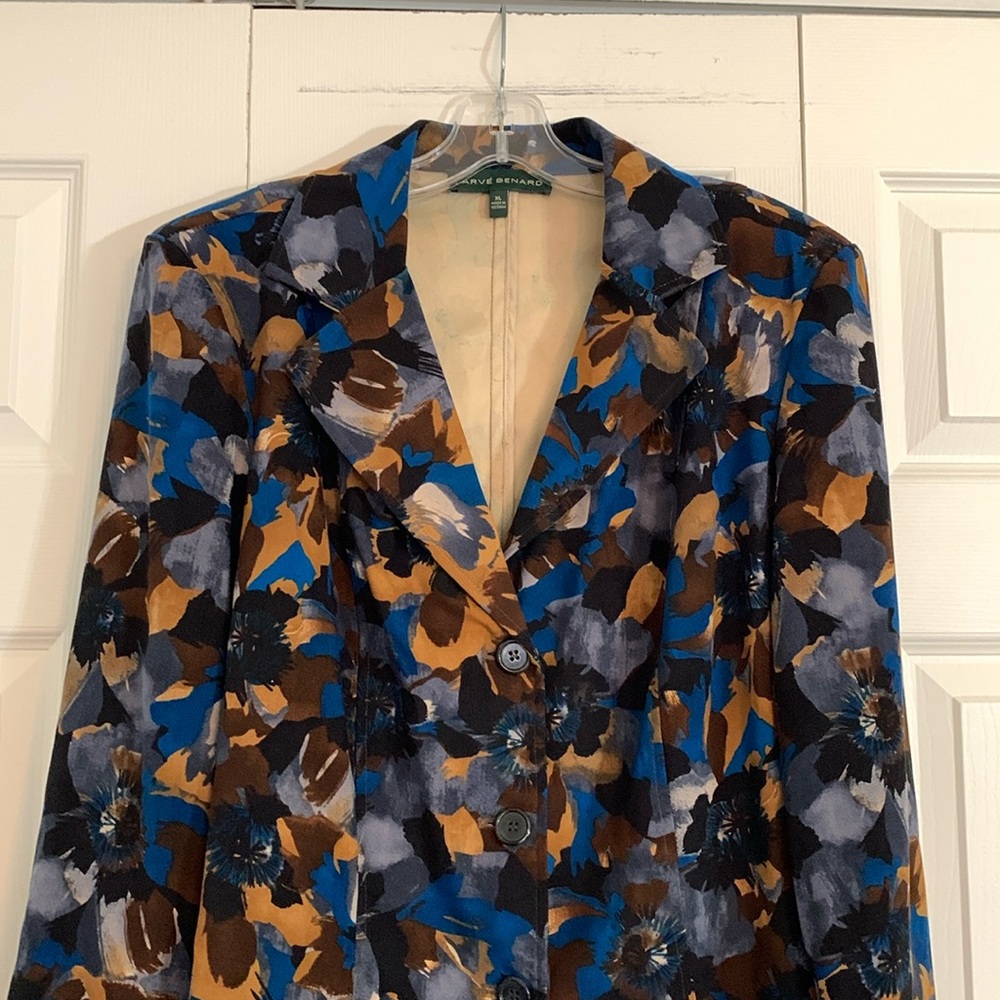 Harve’ Benard Abstract Print Women’s XL Multicolor Faux Suede Blazer Blue Brown